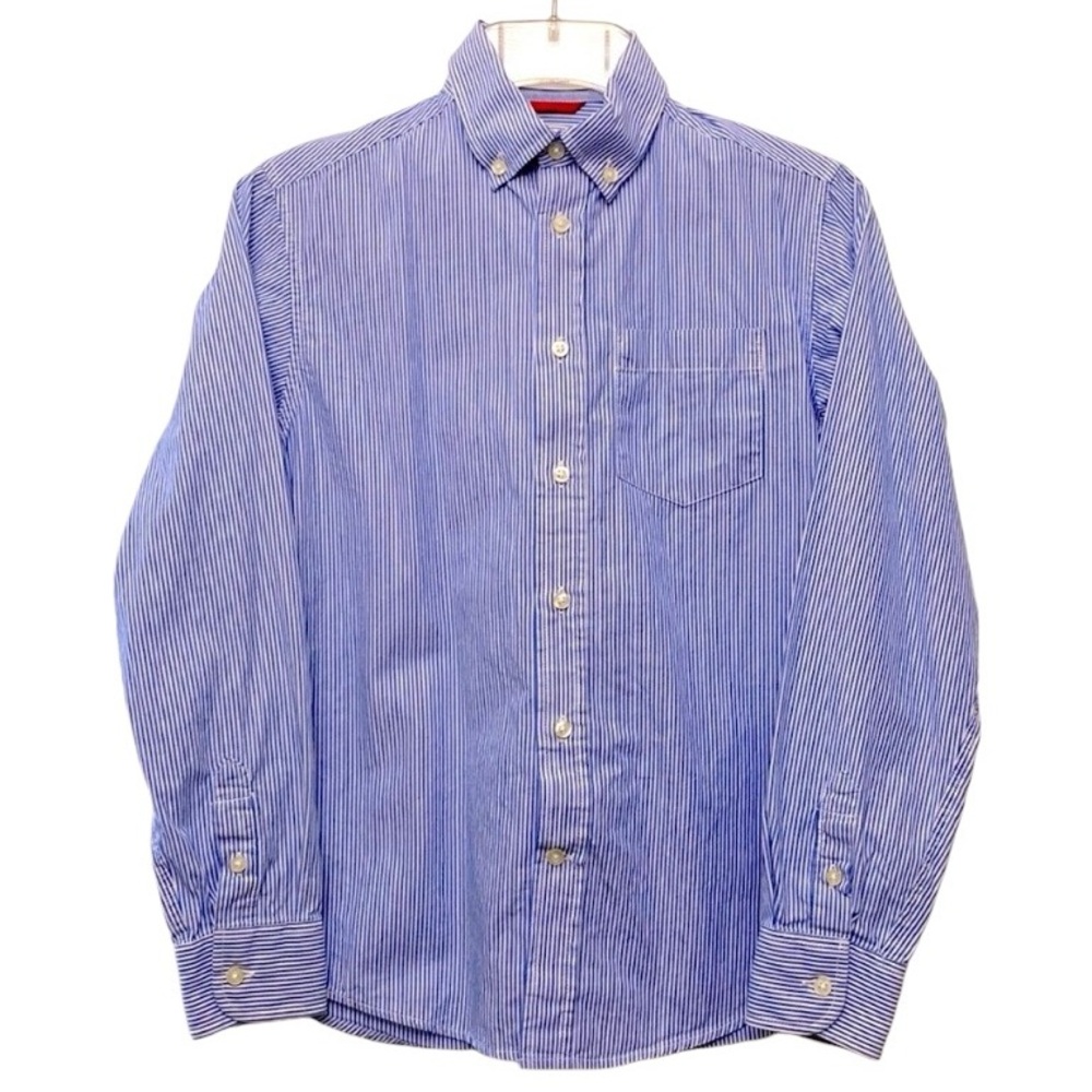 Izod Boys Dress Shirt Blue and White Pinstripe M Reg (10-12)